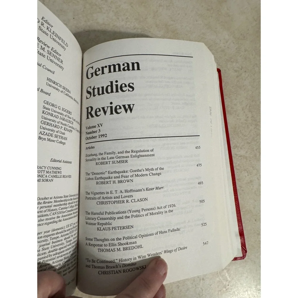 German Studies Review Volume XV 1992 Hardcover Bound Issues 1-3 Special Issue